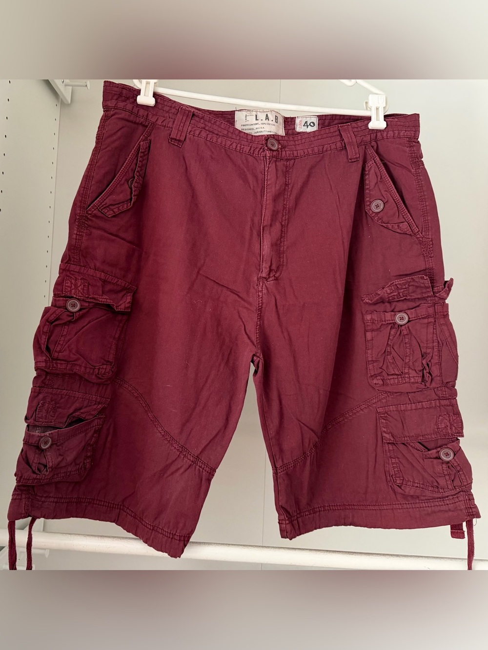 Liberation Bleu L.A.B. Men's Cargo Shorts in Deep Wine size 40